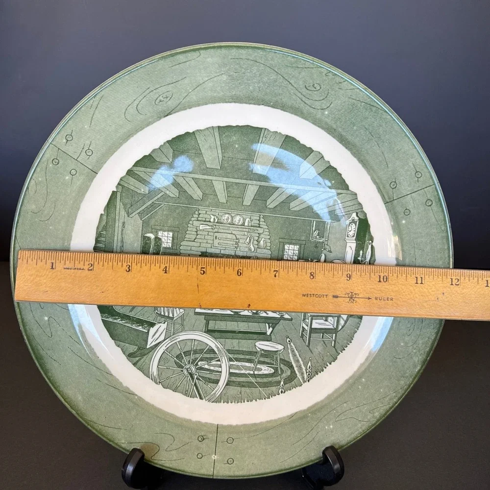 Royal China Colonial Homestead Green Chop Plates Lot of 2 Vintage 12